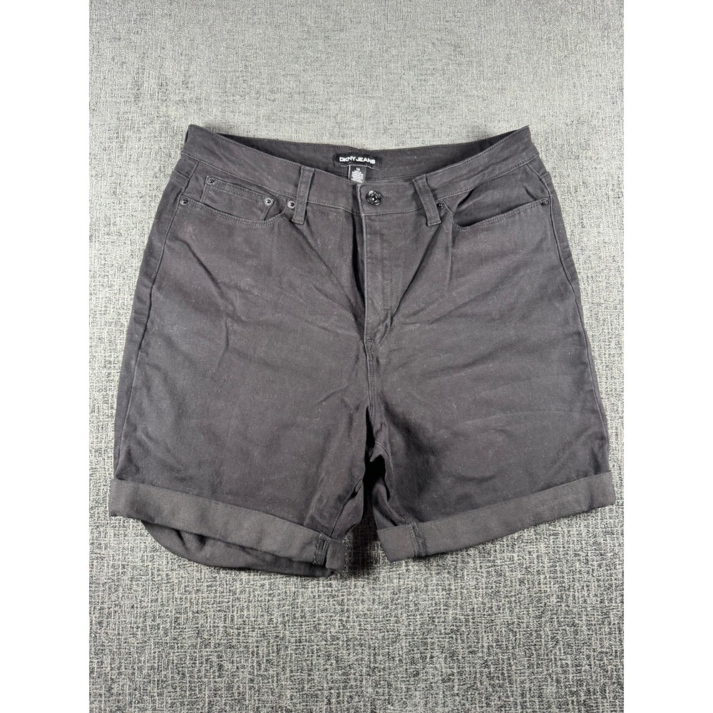 DKNY Jeans Womens Black Denim Cuffed Shorts Size 14 Casual Five‎ Pocket Stretch